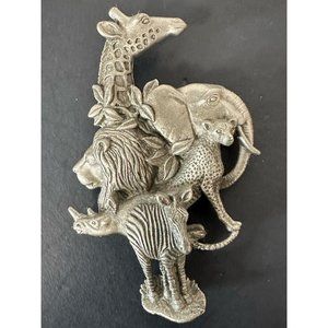 Fable Safari Animals Pewter Brooch Pin Vintage